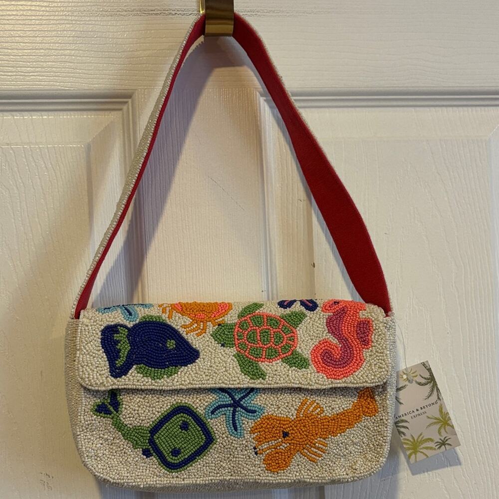 BNWT MADE IN INDIA Colorful Ocean Sea Creatures Beaded Women's Bag